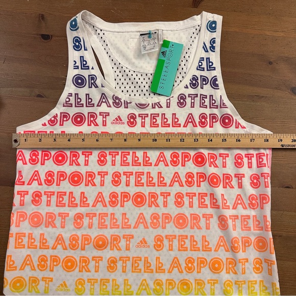 NWT Women's Adidas StellaSport Stella McCartney White Rainbow Mesh Tank Small - Picture 5 of 16